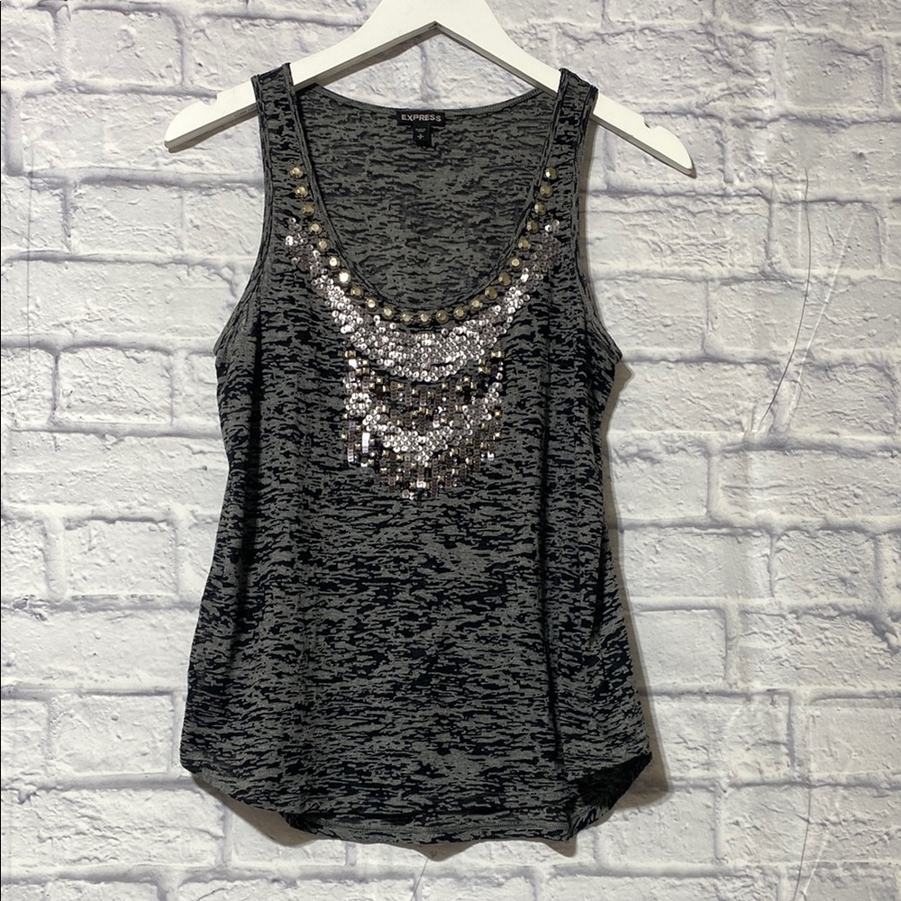 Express Gray Sequin Embellished Tank Top